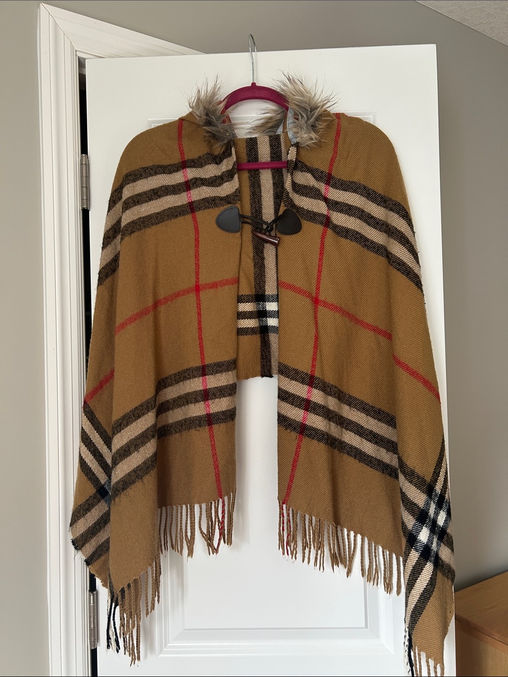 Tan Plaid Hooded Shawl Coat Designer Inspired